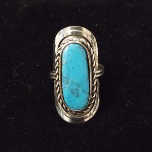 Boho Gypsy Turquoise Stone Pewter Adjustable Ring
